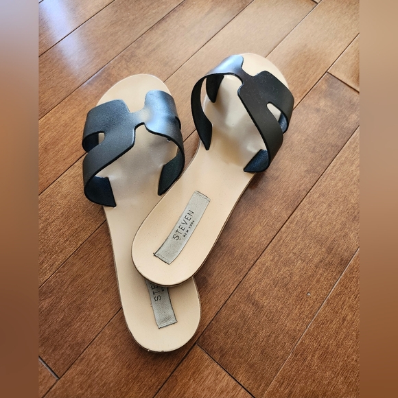 STEVEN New York Black Leather Slide Mule Sandals. Made in Italy. Size 10. - Picture 5 of 7